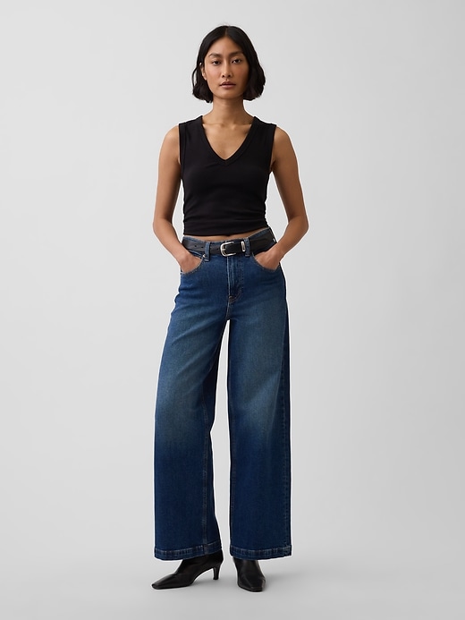 Image number 1 showing, High Rise Stride Wide-Leg Ankle Jeans