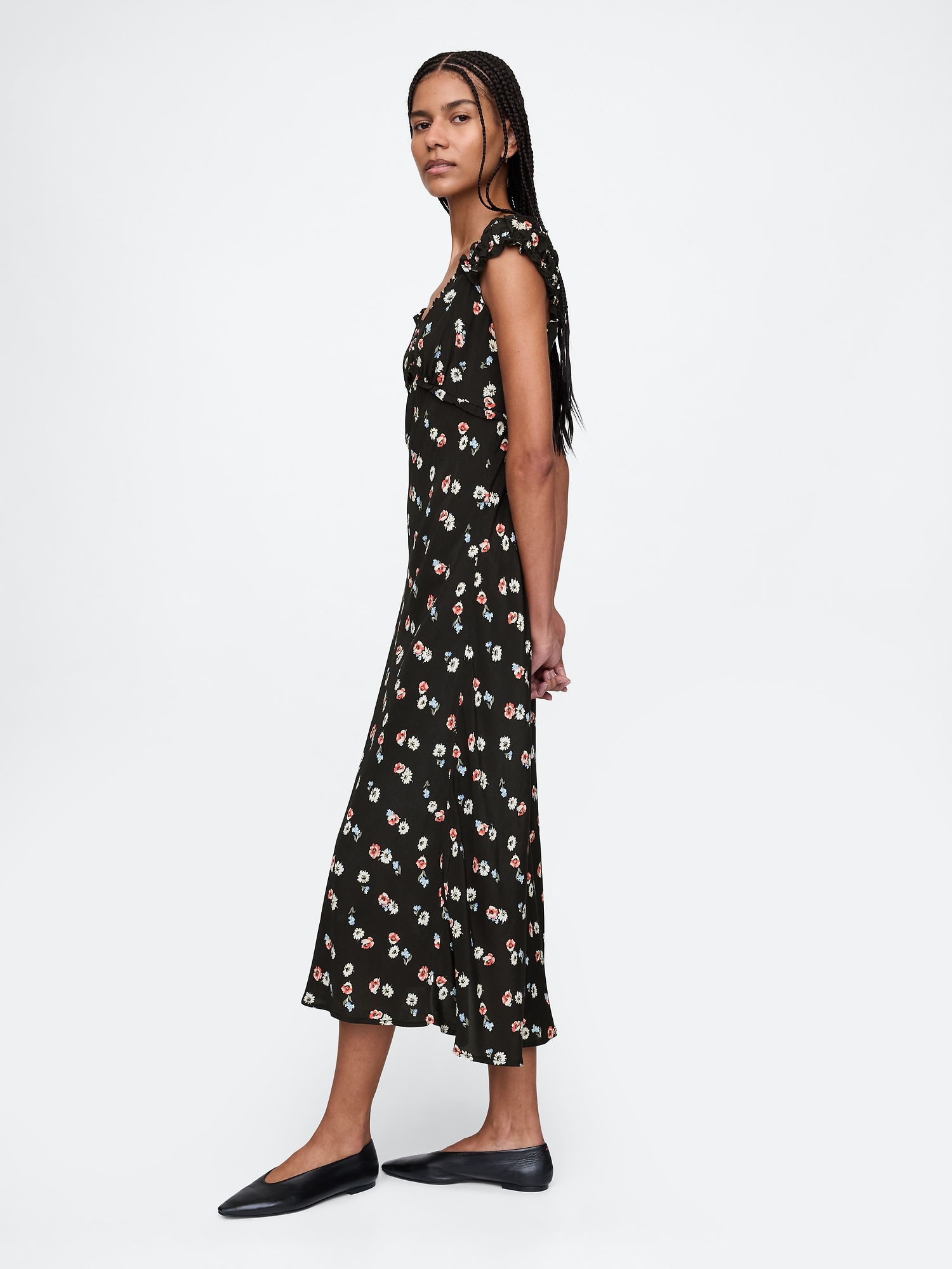 Женское платье Gap Crepe Sweetheart Maxi, цвет: Чёрный с принтом — фото 3