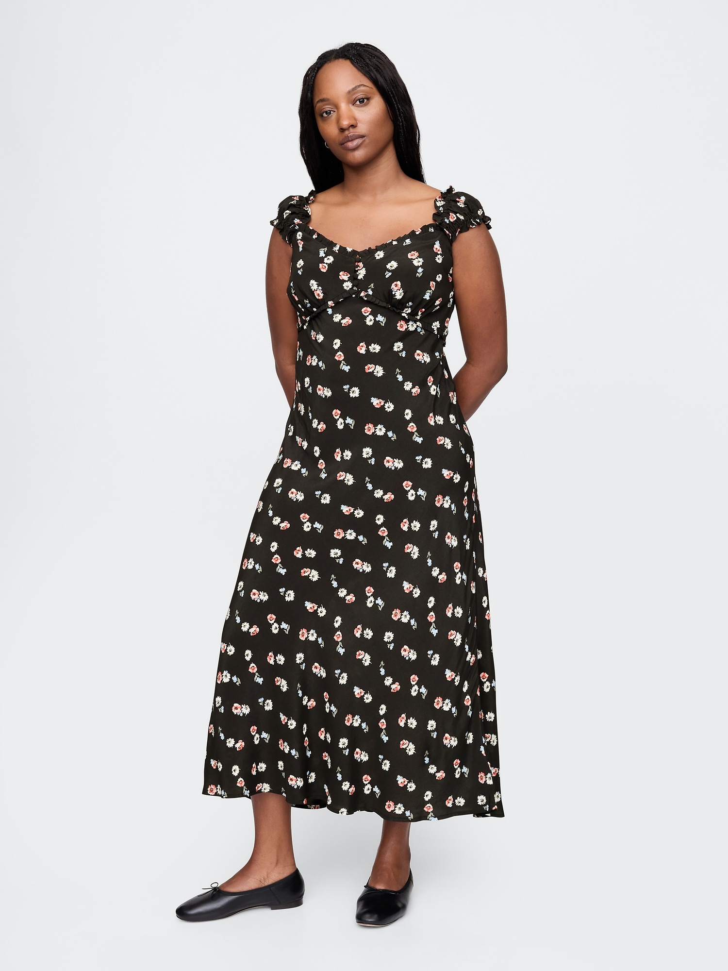 Женское платье Gap Crepe Sweetheart Maxi, цвет: Чёрный с принтом — фото 5