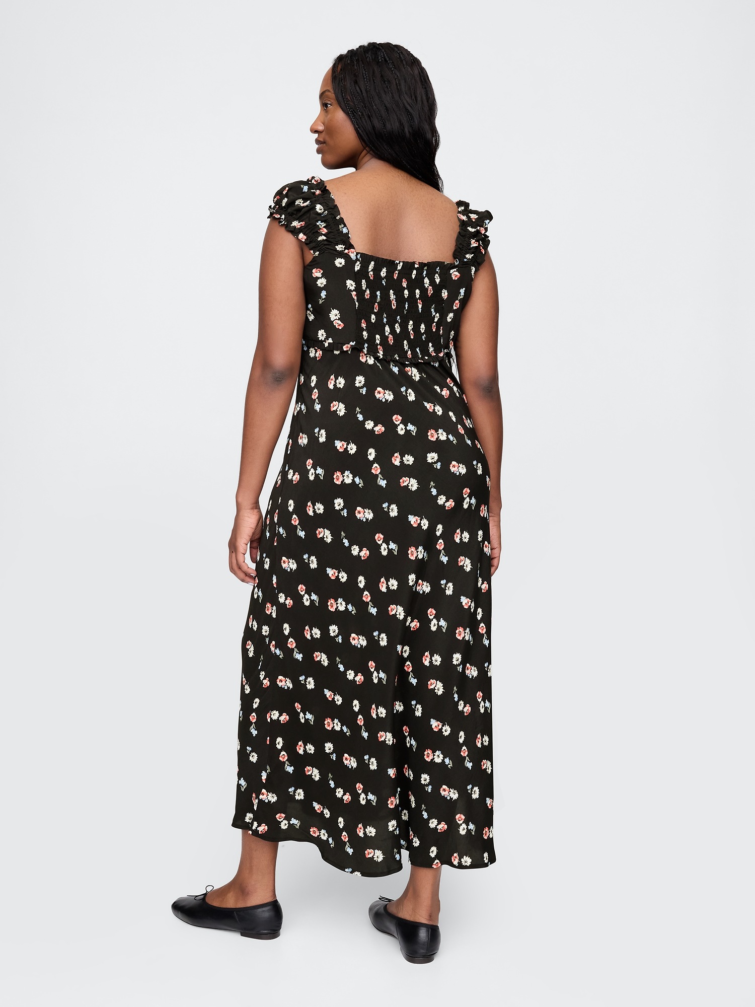 Женское платье Gap Crepe Sweetheart Maxi, цвет: Чёрный с принтом — фото 6