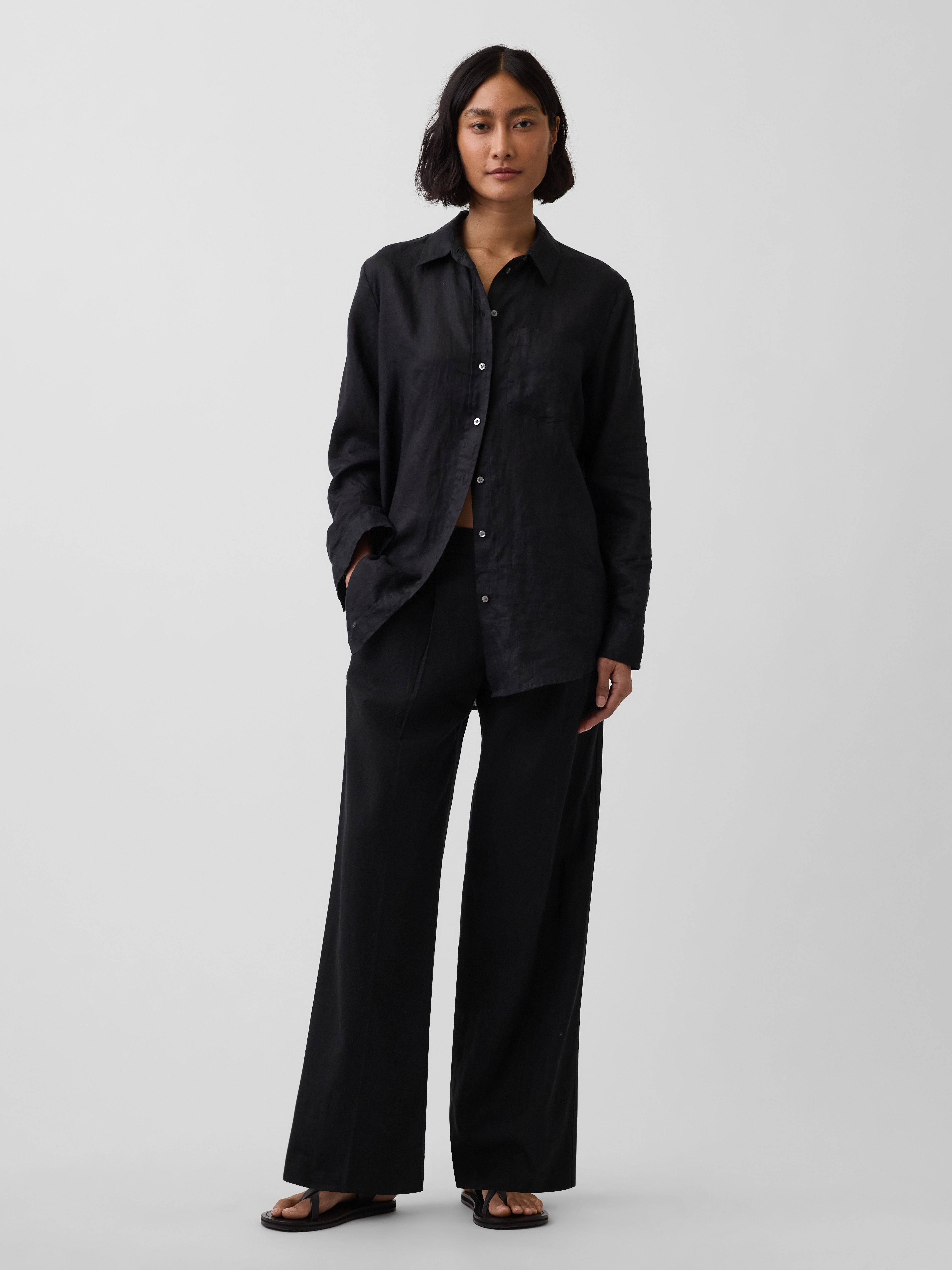 365 Low Rise Linen-Blend Trousers