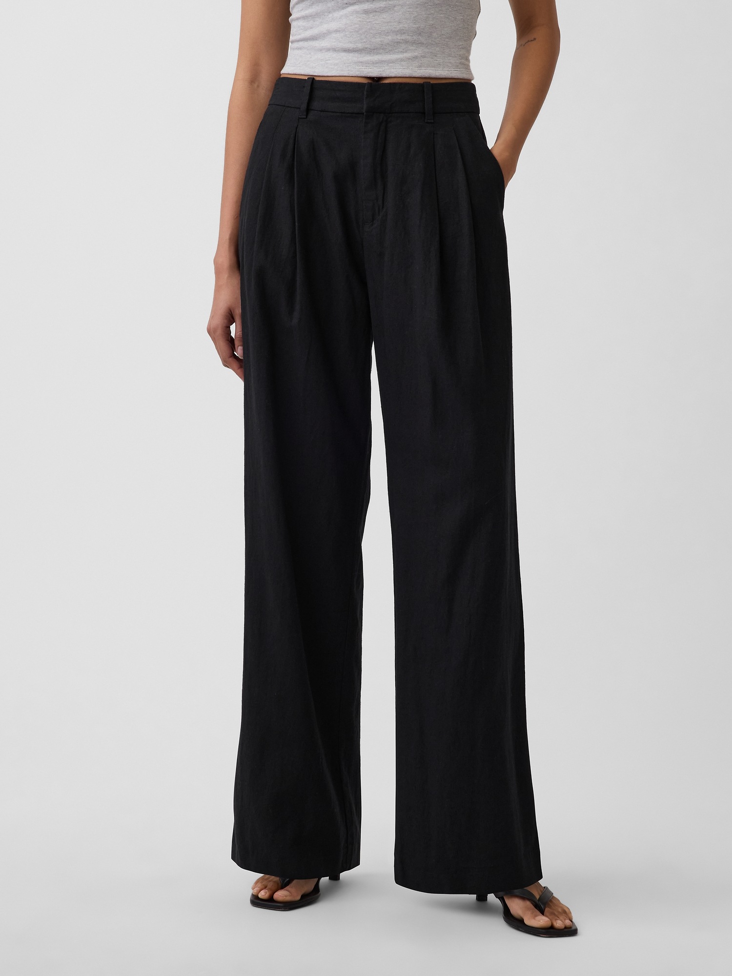 Женские брюки Gap 365 High Rise Linen-Blend Trousers, цвет: Чёрный — фото 2