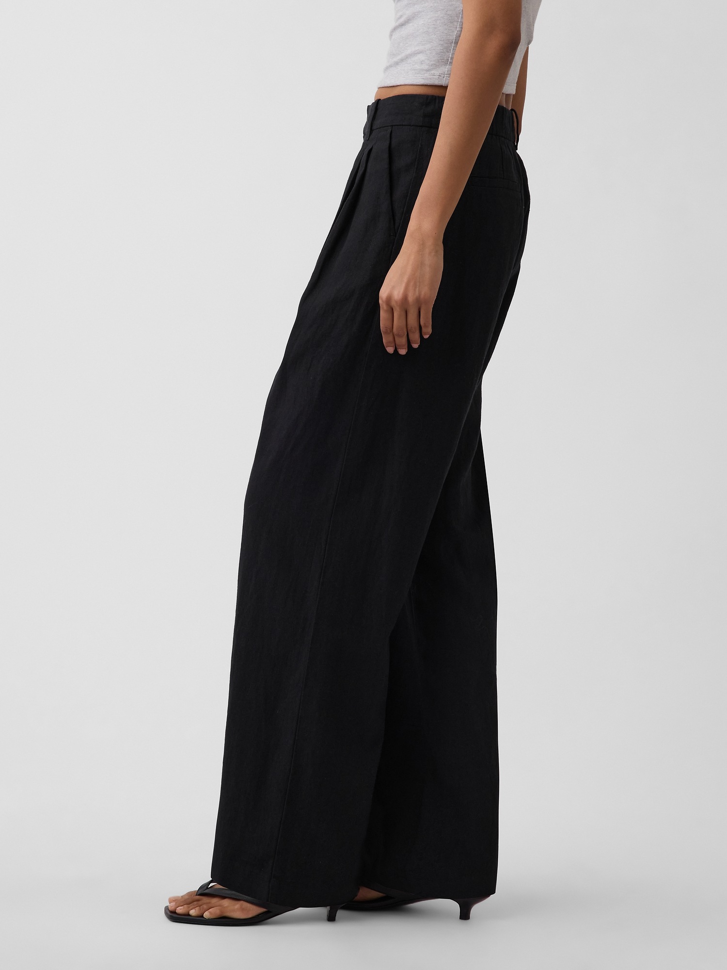 Женские брюки Gap 365 High Rise Linen-Blend Trousers, цвет: Чёрный — фото 3