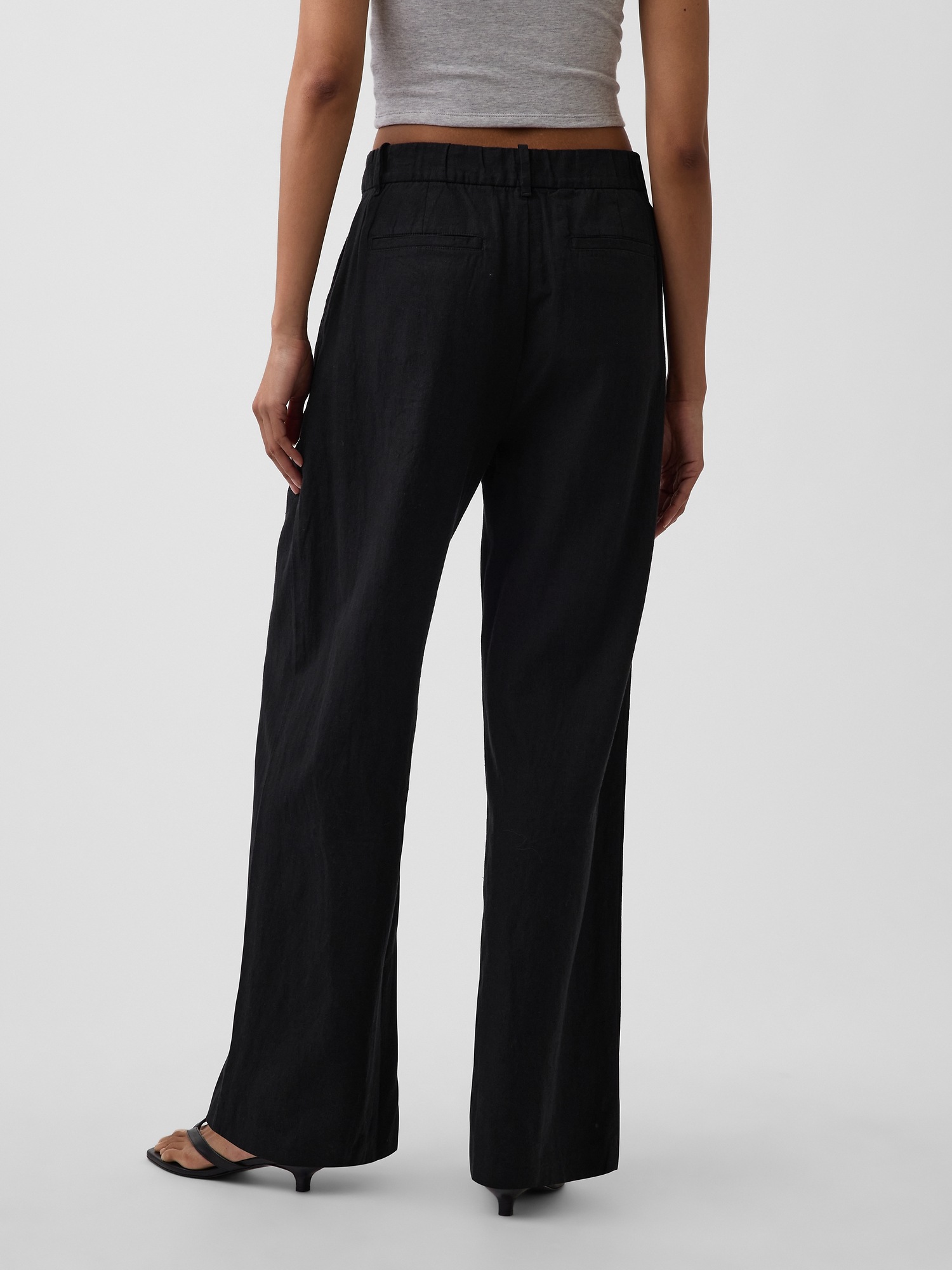 Женские брюки Gap 365 High Rise Linen-Blend Trousers, цвет: Чёрный — фото 4