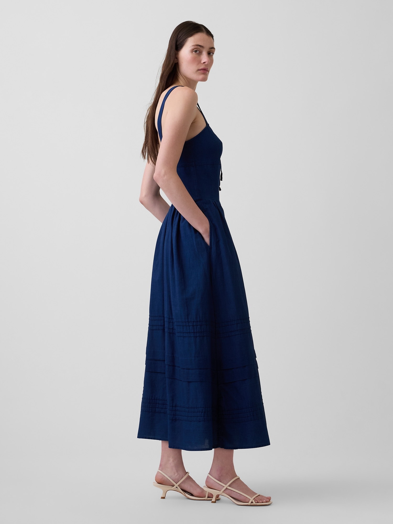Женское платье Gap Lace-Up Corset Maxi, цвет: Средний индиго — фото 3