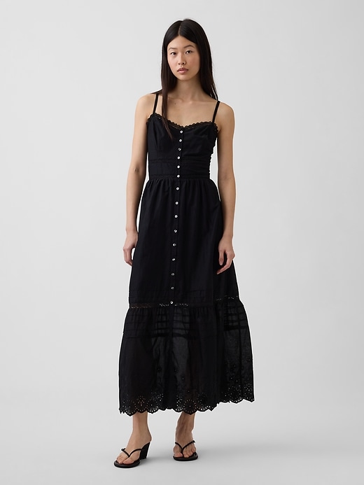 Image number 1 showing, Lace-Trim Button-Front Maxi Dress