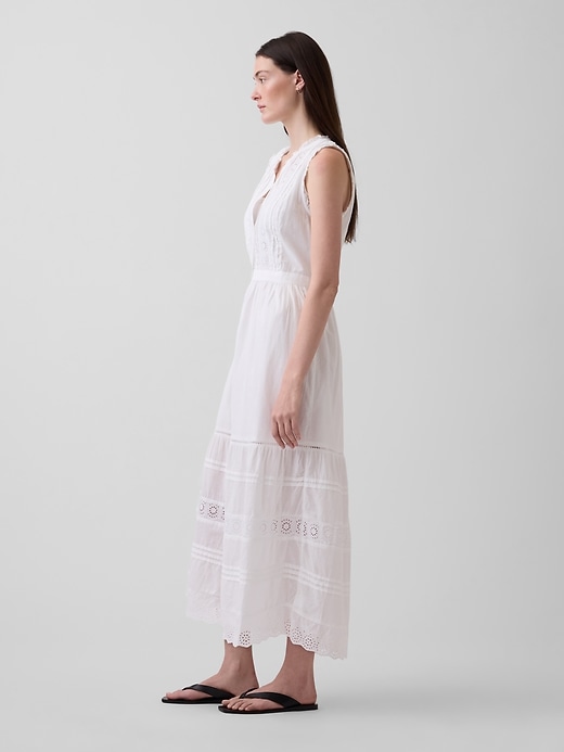 Image number 3 showing, Lace-Trim Tiered Midi Shirtdress