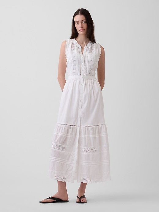 Lace-Trim Tiered Midi Shirtdress from GAP - $102
