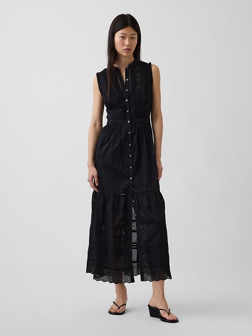 Lace-Trim Tiered Midi Shirtdress from GAP - $102