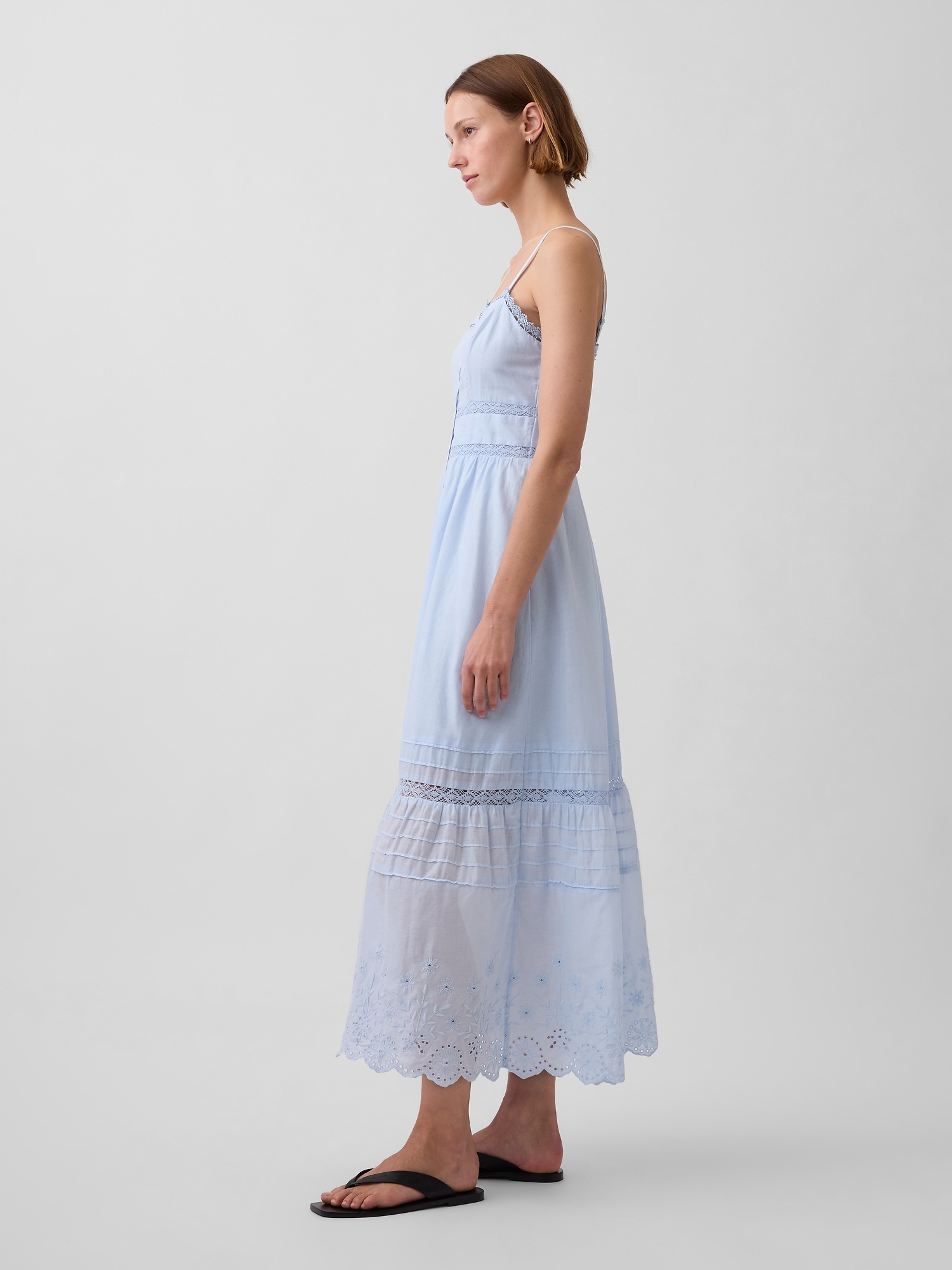 Женское платье Gap Lace-Trim Button-Front Maxi, цвет: Синий — фото 2