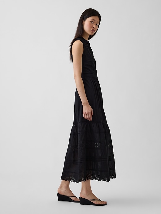 Image number 3 showing, Lace-Trim Tiered Midi Shirtdress