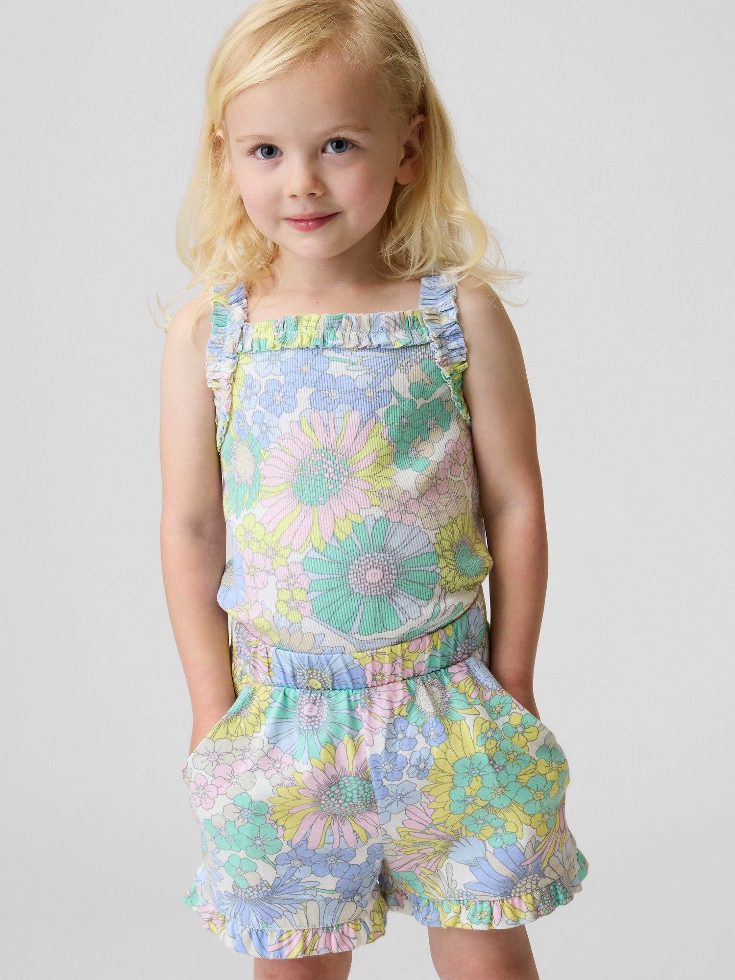Топ Gap Rib Ruffle Apron Tank Top для малышей, цвет: С принтом