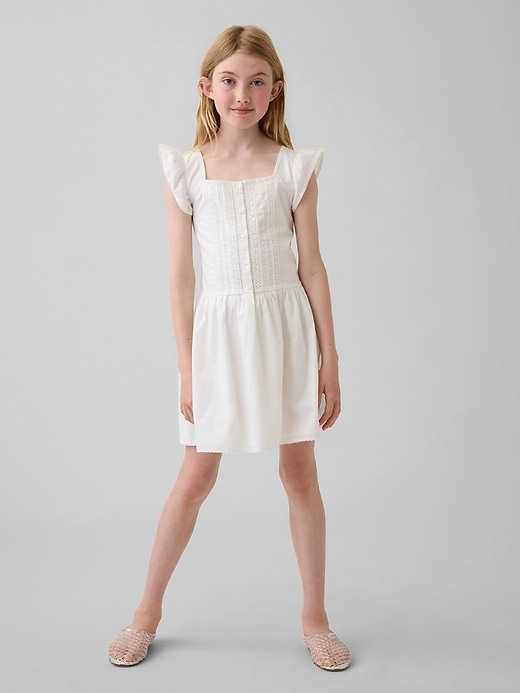 Image number 1 showing, Kids Flutter-Sleeve Lace-Trim Dress