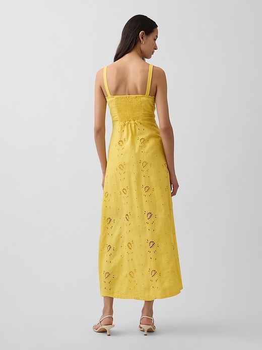 Image number 2 showing, Linen-Blend Embroidered Button-Front Cami Maxi Dress
