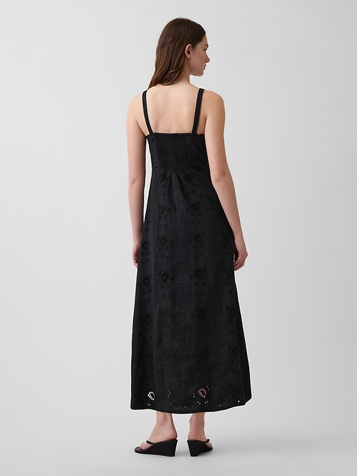 Image number 2 showing, Linen-Blend Embroidered Button-Front Cami Maxi Dress