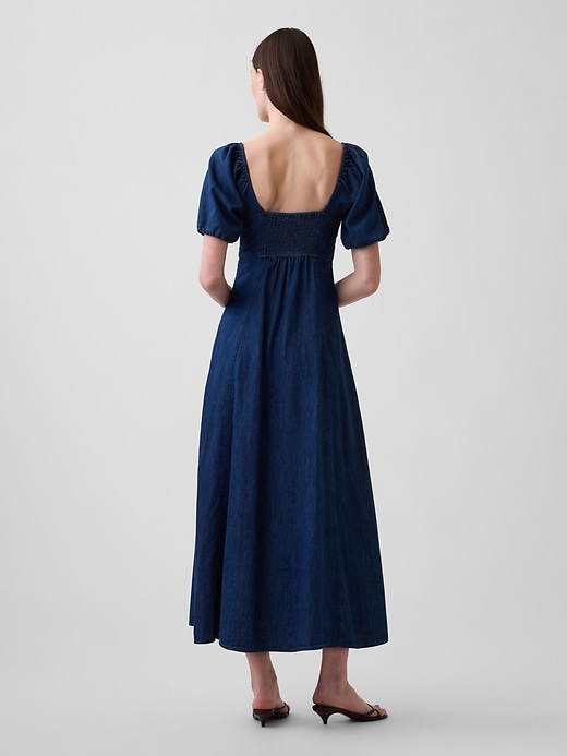 Image number 2 showing, Denim Puff-Sleeve Button-Front Maxi Dress
