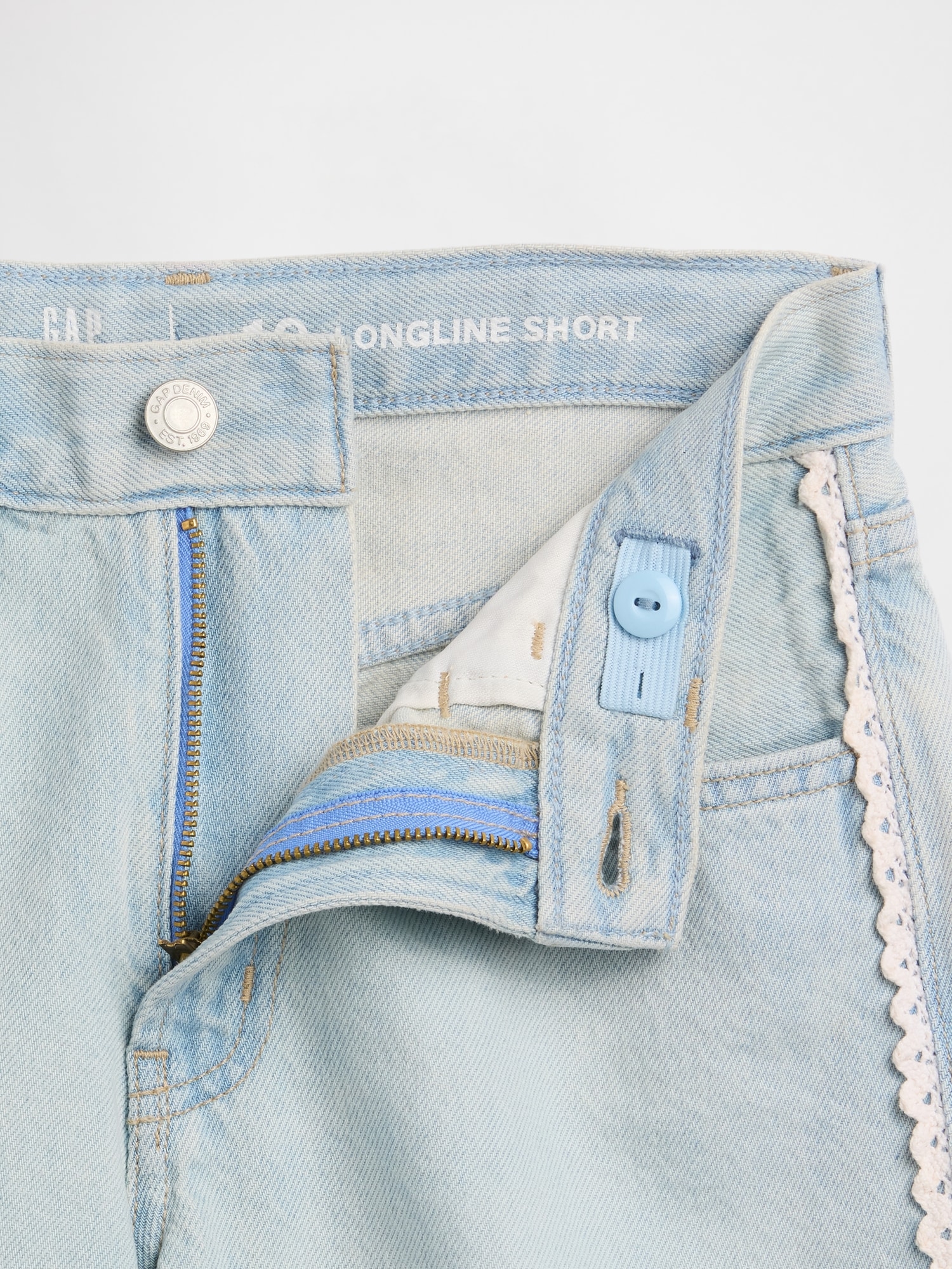 Kids Low Rise Longline Denim Shorts