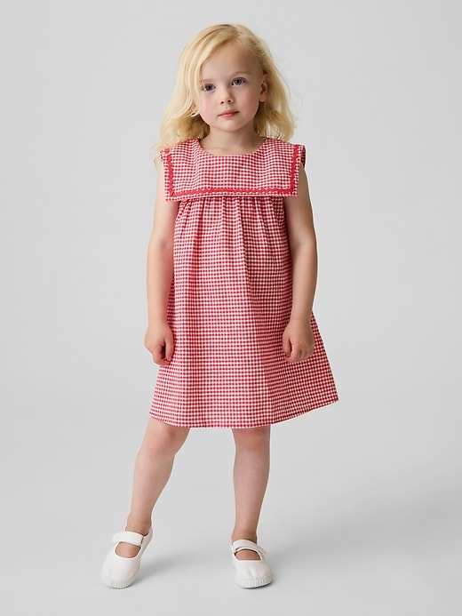 Image number 1 showing, Baby & Toddler Linen-Cotton Gingham Sailor Dress