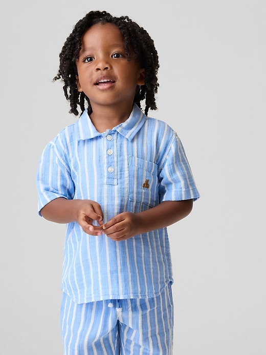 Image number 1 showing, Baby & Toddler Cotton Gauze Print Polo Shirt