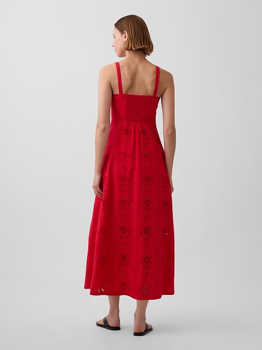 Image number 2 showing, Linen-Blend Embroidered Button-Front Cami Maxi Dress