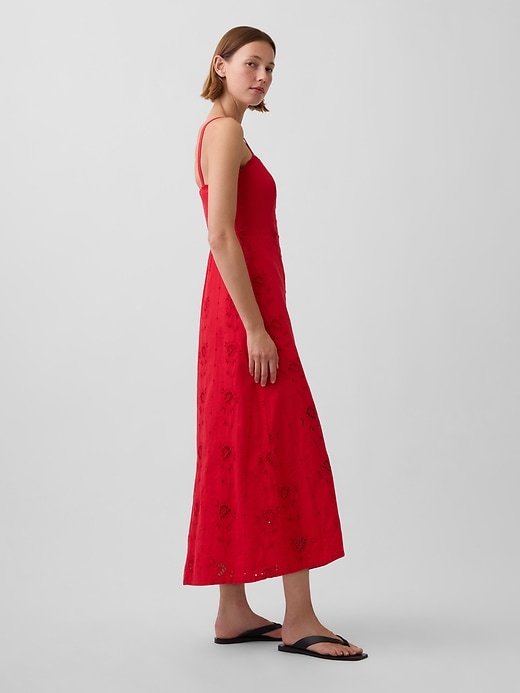 Image number 3 showing, Linen-Blend Embroidered Button-Front Cami Maxi Dress