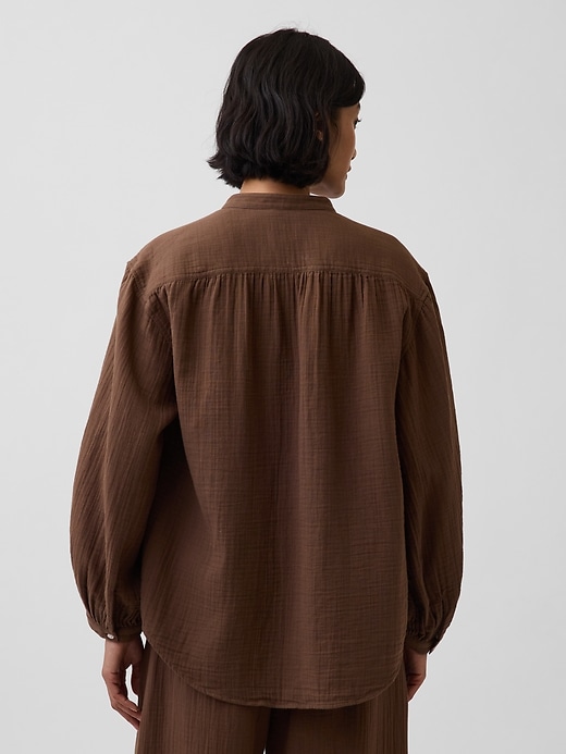 Image number 3 showing, Cotton Gauze Oversized Collarless Shirt