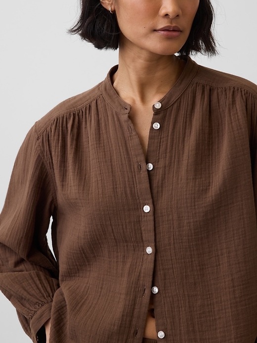 Image number 4 showing, Cotton Gauze Oversized Collarless Shirt