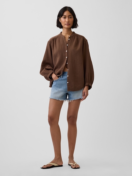 Image number 2 showing, Cotton Gauze Oversized Collarless Shirt