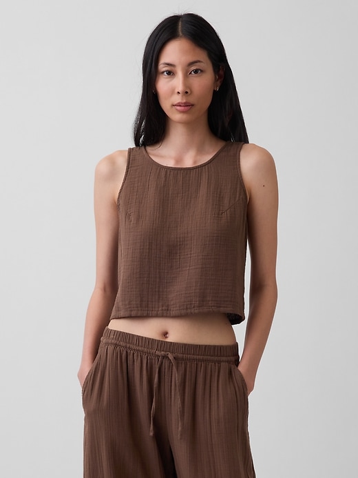 Image number 1 showing, Cotton Gauze Racer Shell Tank Top