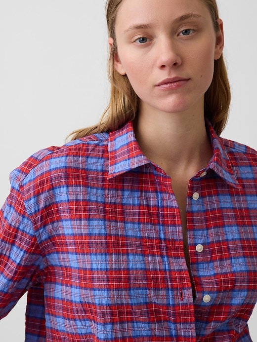 Image number 4 showing, Seersucker Plaid Oversized Shirt