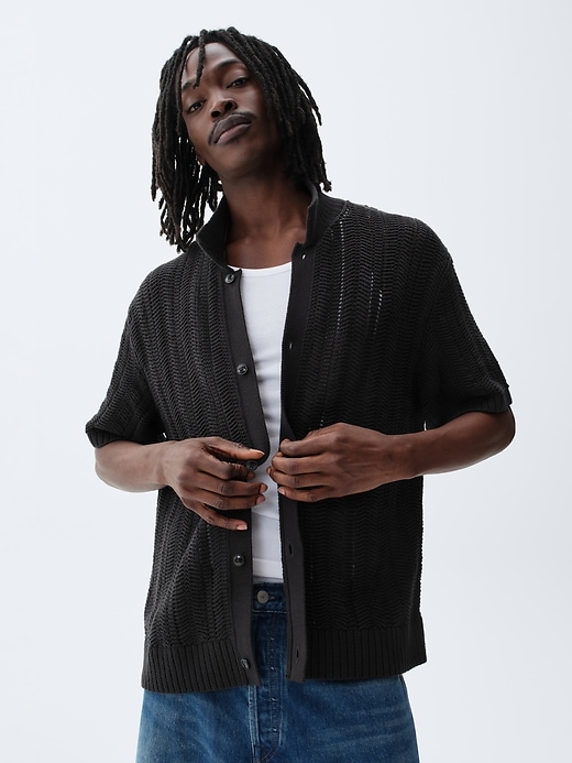 Image number 6 showing, Herringbone Crochet Sweater Shirt