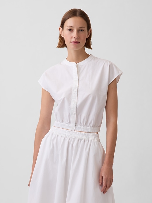 Image number 1 showing, Poplin Cap-Sleeve Crop Shirt