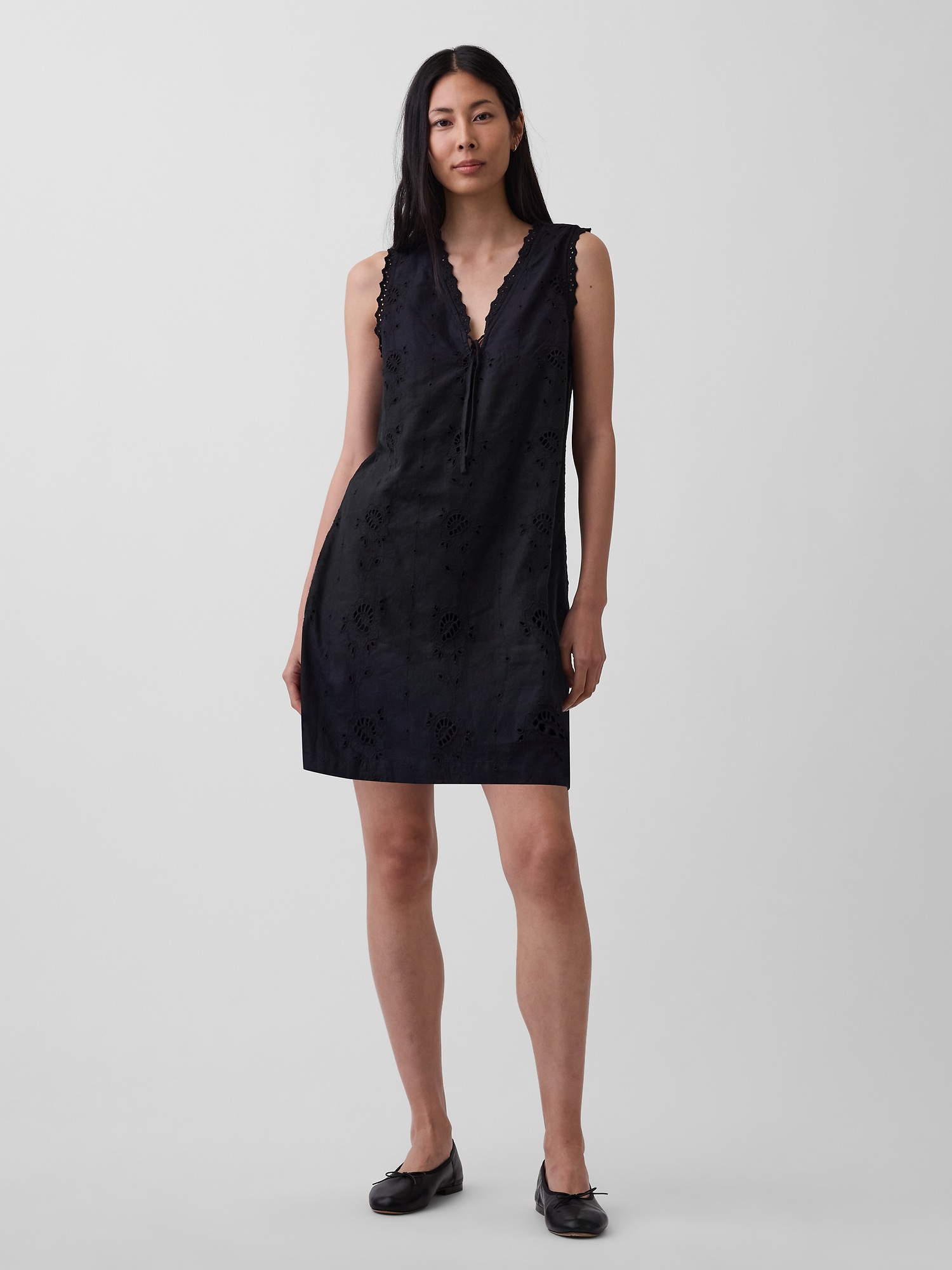 Gap Linen-Blend Embroidered Mini Shift Dress