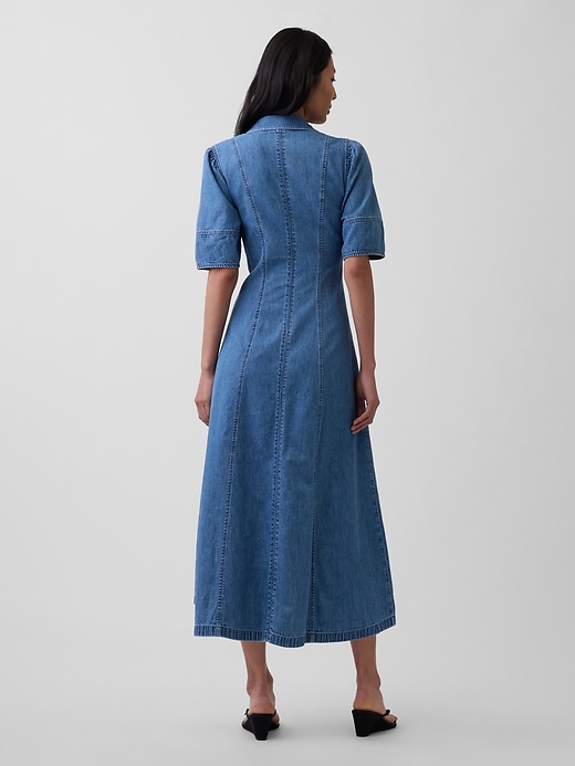 Image number 2 showing, Denim Barrel-Sleeve Midi Shirtdress