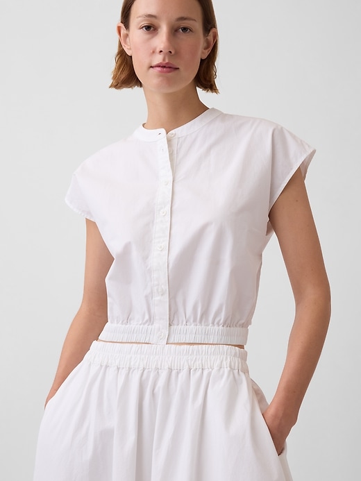 Image number 4 showing, Poplin Cap-Sleeve Crop Shirt