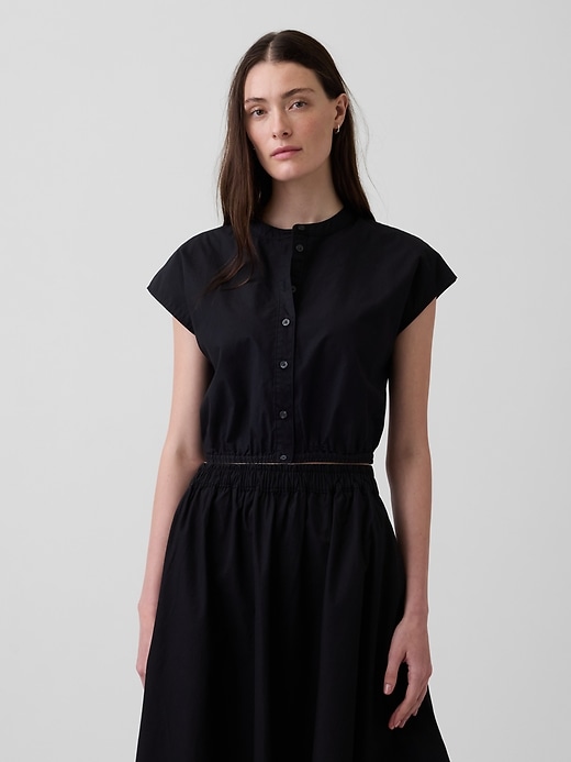 Image number 1 showing, Poplin Cap-Sleeve Crop Shirt