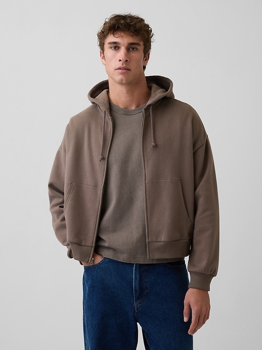 Image number 1 showing, VintageSoft Oversized Crop Zip Hoodie