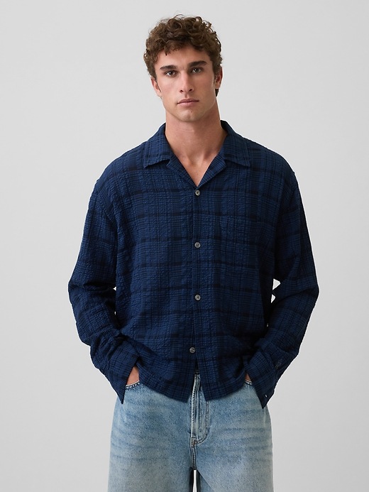 Мужские рубашки Gap Relaxed Straight-Hem Seersucker Shirt — фото 2