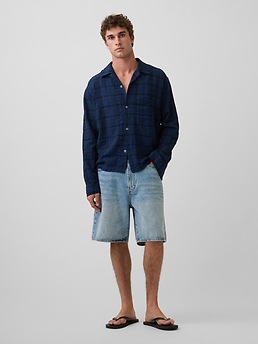 Мужские рубашки Gap Relaxed Straight-Hem Seersucker Shirt — фото 4
