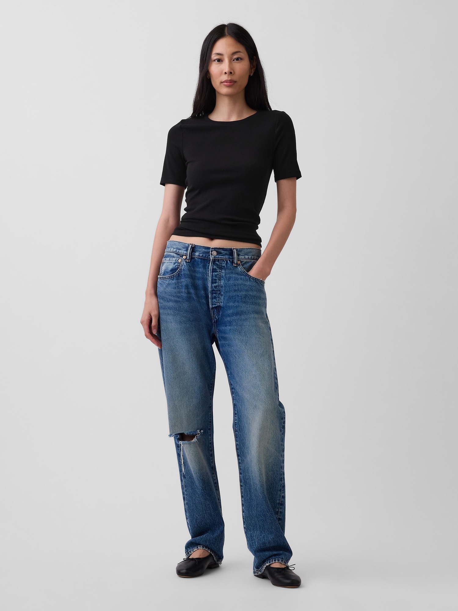 Женская футболка Gap Modern Crewneck, цвет: Чёрный — фото 3