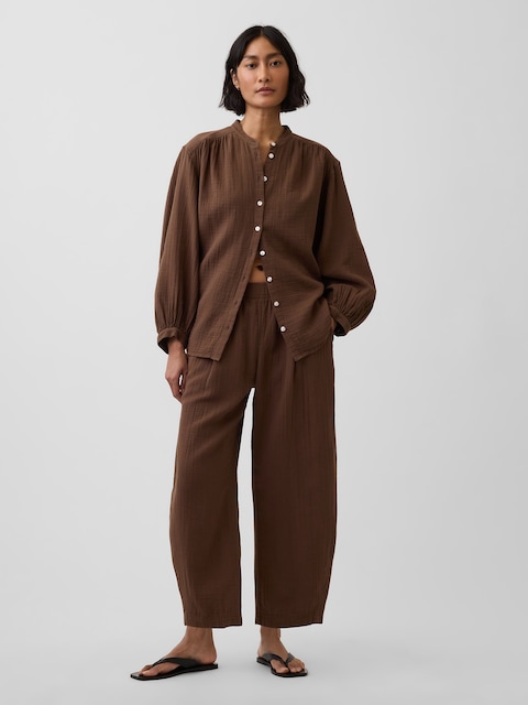 Cotton Gauze Easy Barrel Pants