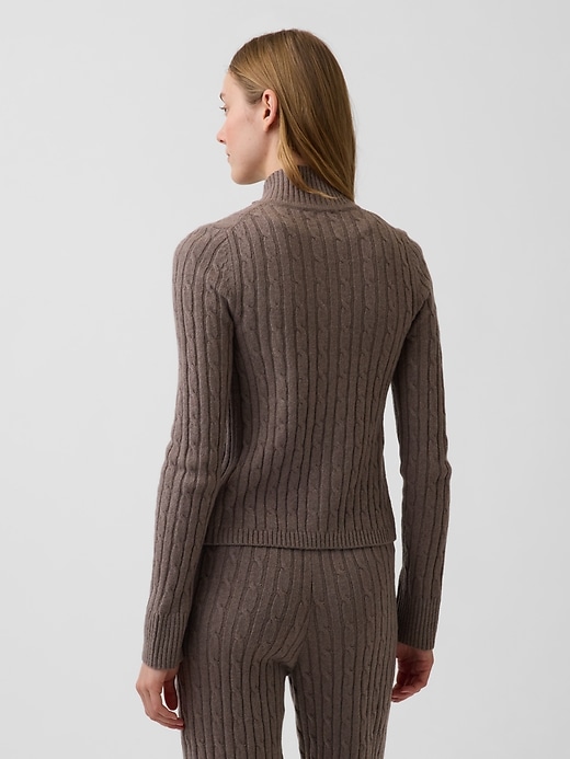 Image number 3 showing, CashSoft Cable-Knit Crop Zip Cardigan