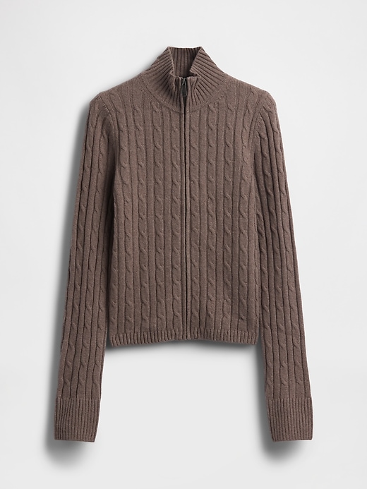 Image number 5 showing, CashSoft Cable-Knit Crop Zip Cardigan