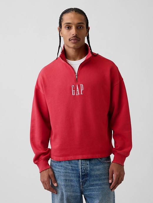 Image number 1 showing, Heavyweight Oversized Logo Quarter-Zip Pullover