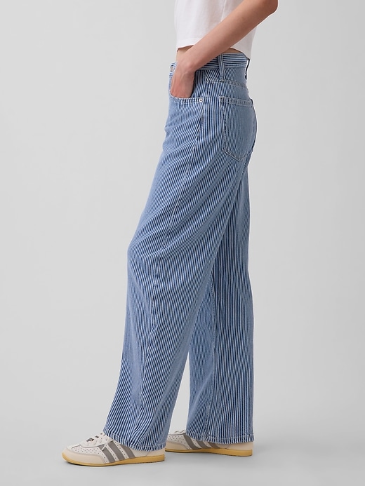 Image number 3 showing, High Rise UltraSoft Denim Stripe Barrel Jeans