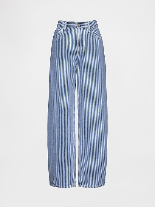 Image number 5 showing, High Rise UltraSoft Denim Stripe Barrel Jeans