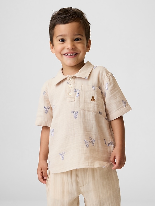 Image number 1 showing, Baby & Toddler Cotton Gauze Print Polo Shirt