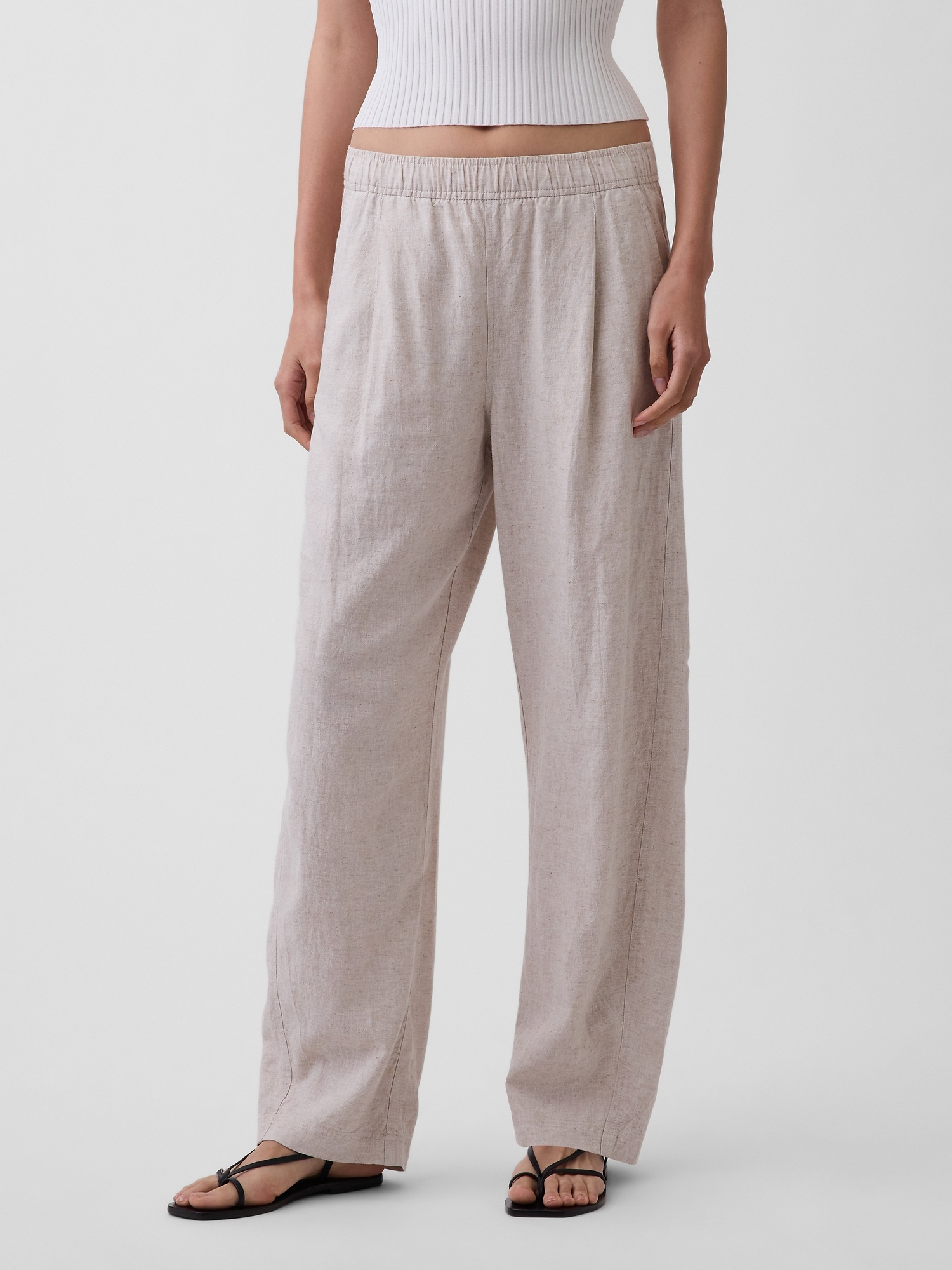 Женские брюки Gap Linen-Blend Easy Barrel, цвет: Бежевый — фото 2