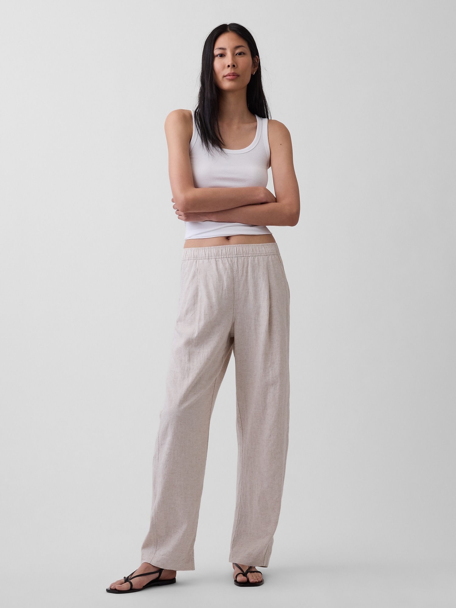 Женские брюки Gap Linen-Blend Easy Barrel, цвет: Бежевый — фото 6
