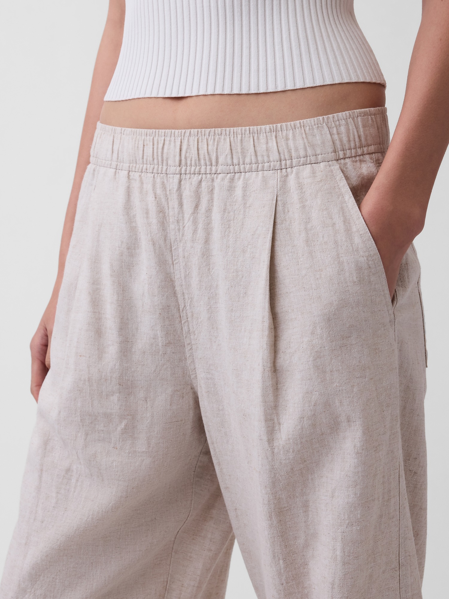 Женские брюки Gap Linen-Blend Easy Barrel, цвет: Бежевый — фото 5